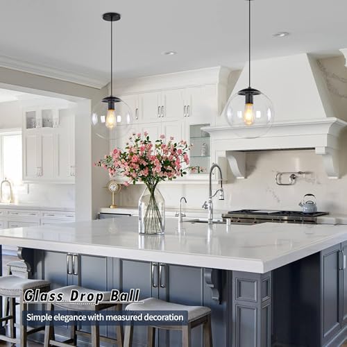 KoKo&Yukina 10" Clear Glass Pendant Lights Kitchen Island 2 Pack Modern Globe Pendant