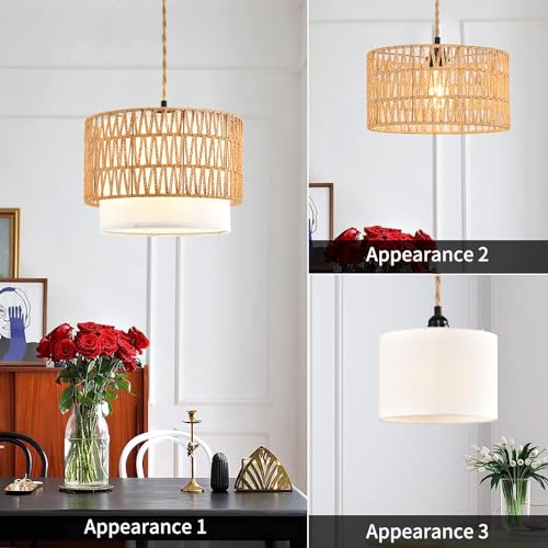 Boho Plug in Pendant Light Rattan Hanging Lights with Plug in Cord,Indoor Hanging Lamp