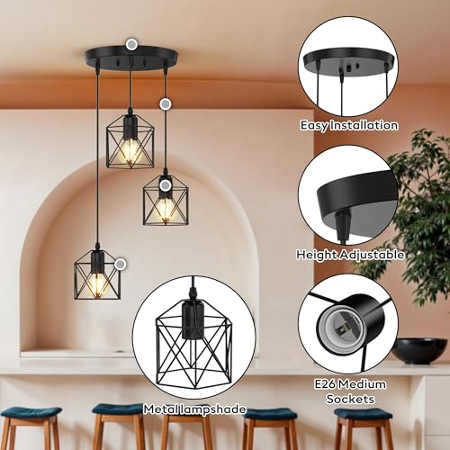 Phaosio 3 Light Pendant Lighting, Farmhouse Hanging Light Fixture