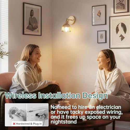 intage Battery Operated Wall Sconce with Amber Tulip Glass Lampshade Rechargeable Battery
