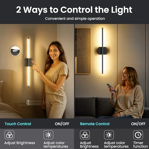 10000mAh Rechargeable Wall Lights, Black, 29 Inch, 3CCT, 2 Pack