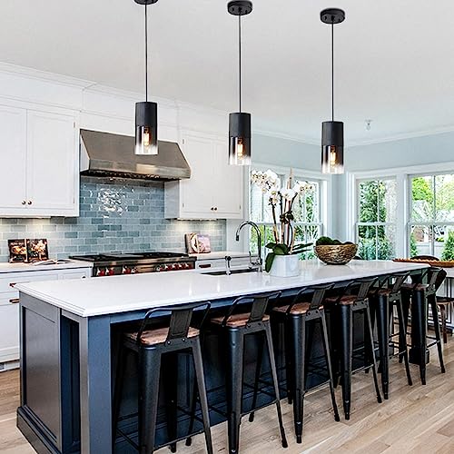 3-Pack Black Pendant Light Fixtures, Adjustable Modern Pendant Lights for Kitchen Island