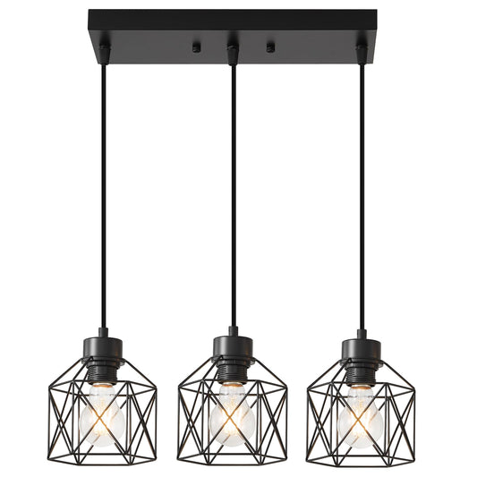 3-Light Pendant Lights, Black Hanging Light Fixture