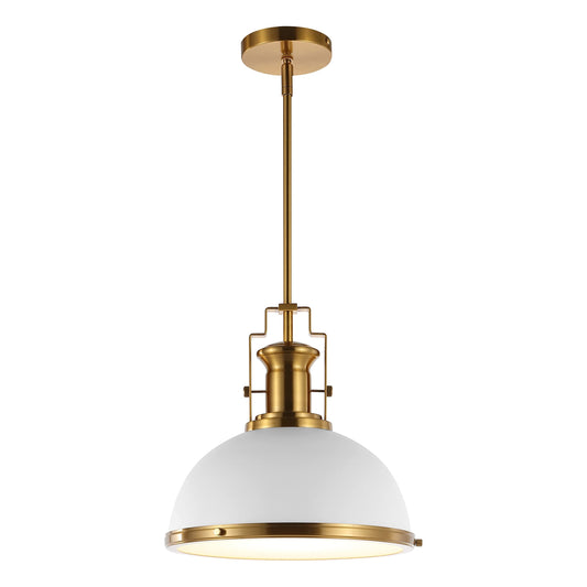 JONATHAN Y Homer Industrial Dome Pendant 13", White/Brass Gold