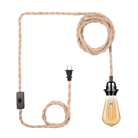 Plug in Pendant Light Cord, Industrial Hanging Light Kit with 15FT Hemp Rope, E26 E27