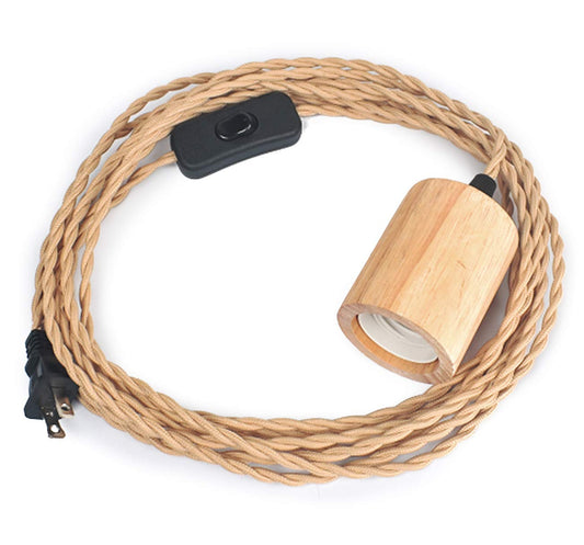 Arturesthome Wood Pendant Light Cord Kit with Switch,16.4FT Vintage Industrial Hanging