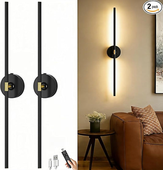 Battery Operated Wall Sconce Set of 2: 10000mAh Wireless Sconces Rechargeable Wall Lights