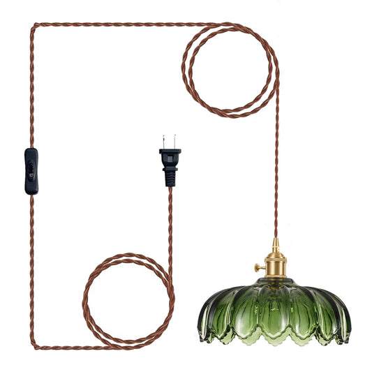 XZHGCEE Plug in Pendant Light Fixtures: Hanging Light Plug in Green Glass Hanging Lamp