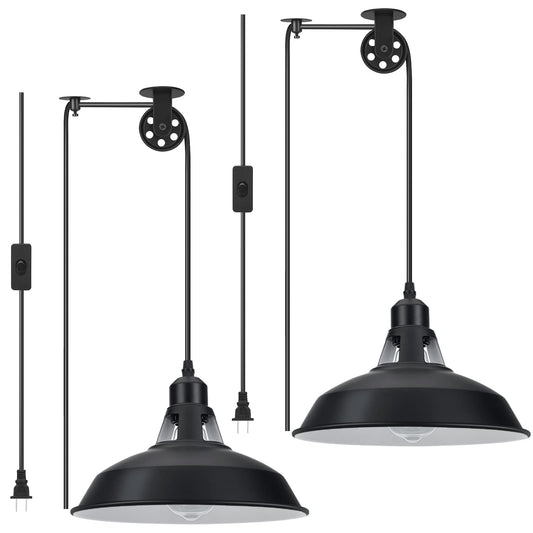 Lomoky Plug in Pendant Light, Hanging Lamp with Black Barn Pendant Lighting with 14.76ft