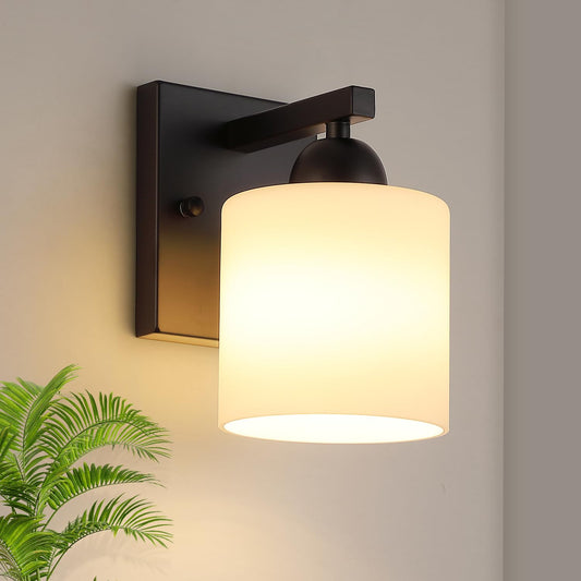atte Black Milk Glass Wall Sconces, 1 Pack Hardwired Indoor Wall Light Fixtures for