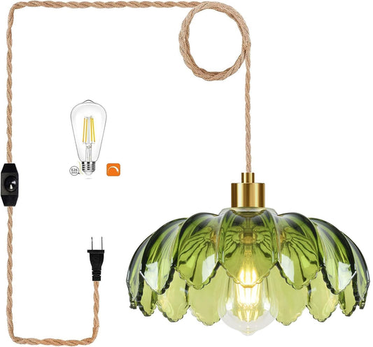 QIYIZM Plug in Pendant Light Hanging Lights with Plug in Cord Boho Hanging Lamp Glass