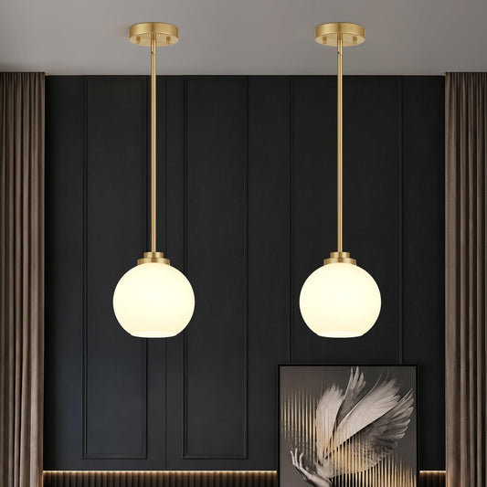 2 Pack Gold Globe Pendant Lights, Mid Century Gold Pendant Light Fixtures, Globe Pendant