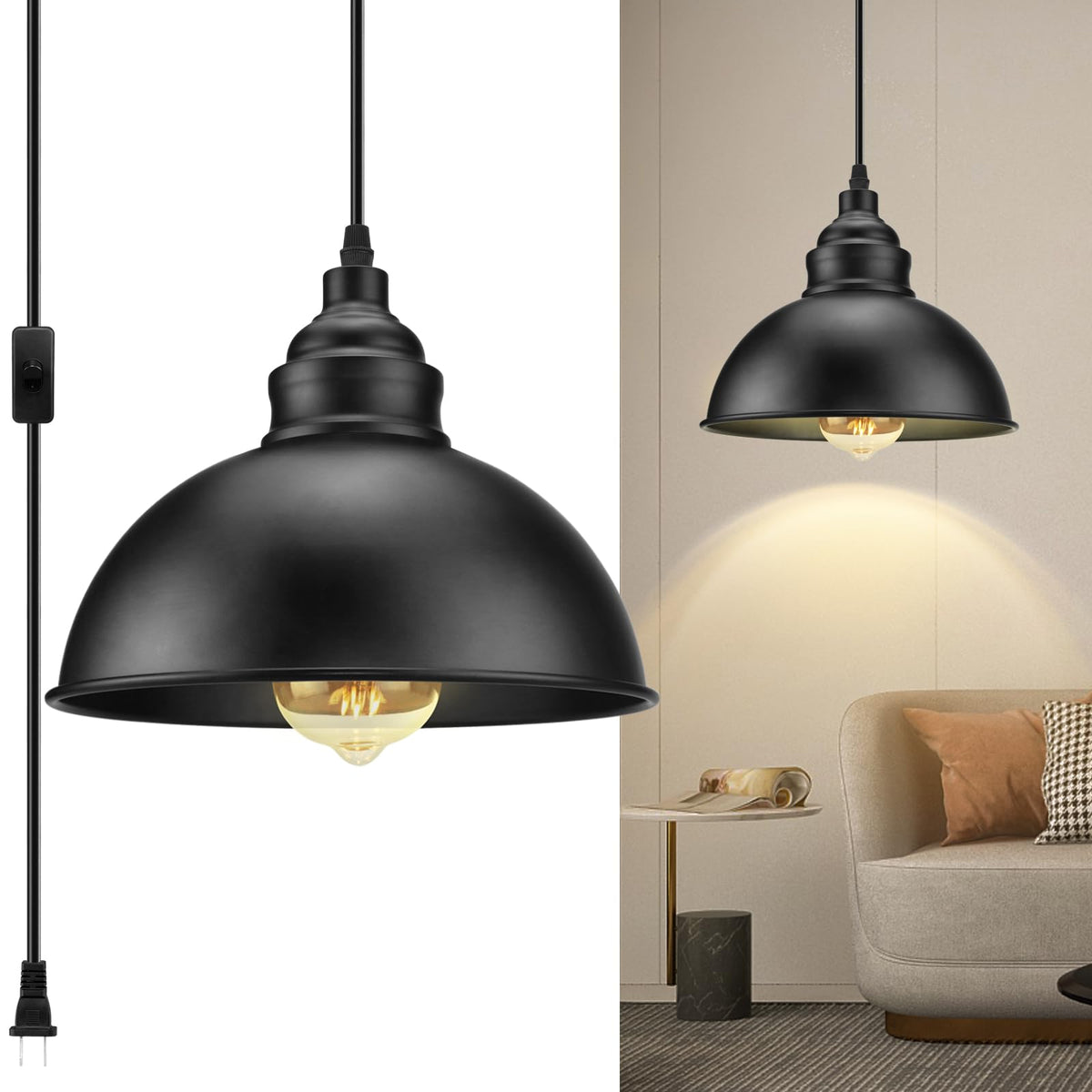 Plug in Pendant Light, 15FT Hanging Lights with Plug in Cord