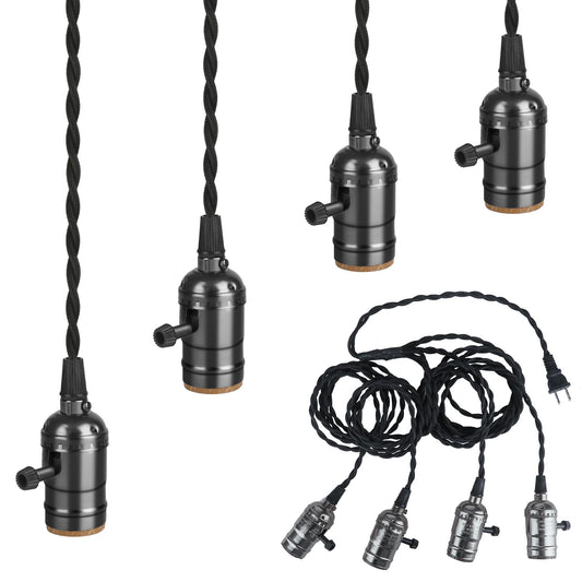 Vintage Plug-in Pendant Light Kit with 1-to-4 Hanging E26/E27 Sockets, Industrial Hanging
