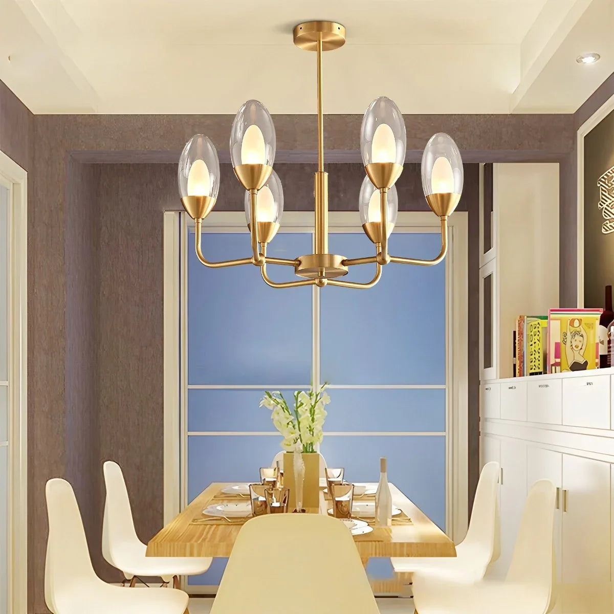 Copper & Transparent Glass Chandelier – Glass detail 2