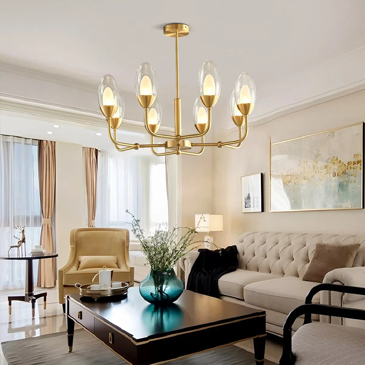 Copper & Transparent Glass Chandelier – Glass detail 10