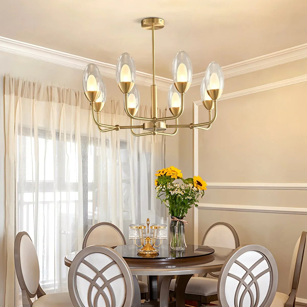 Copper & Transparent Glass Chandelier – Glass detail 11