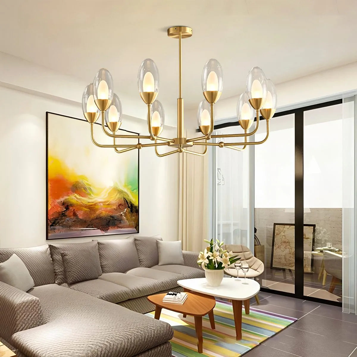 Copper & Transparent Glass Chandelier – Glass detail 15