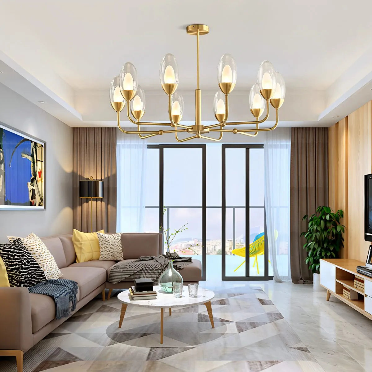 Copper & Transparent Glass Chandelier – Glass detail 16