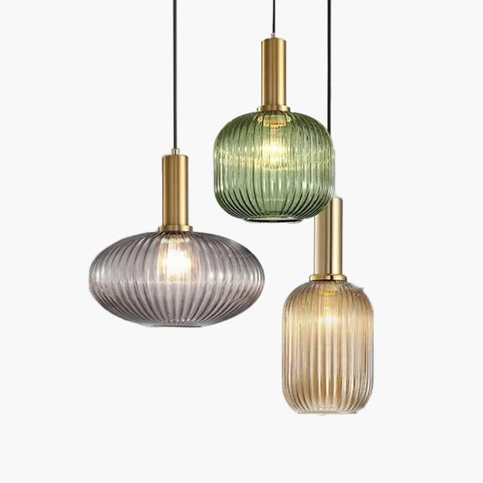 Nordic Vintage Glass Striped Pendant Light