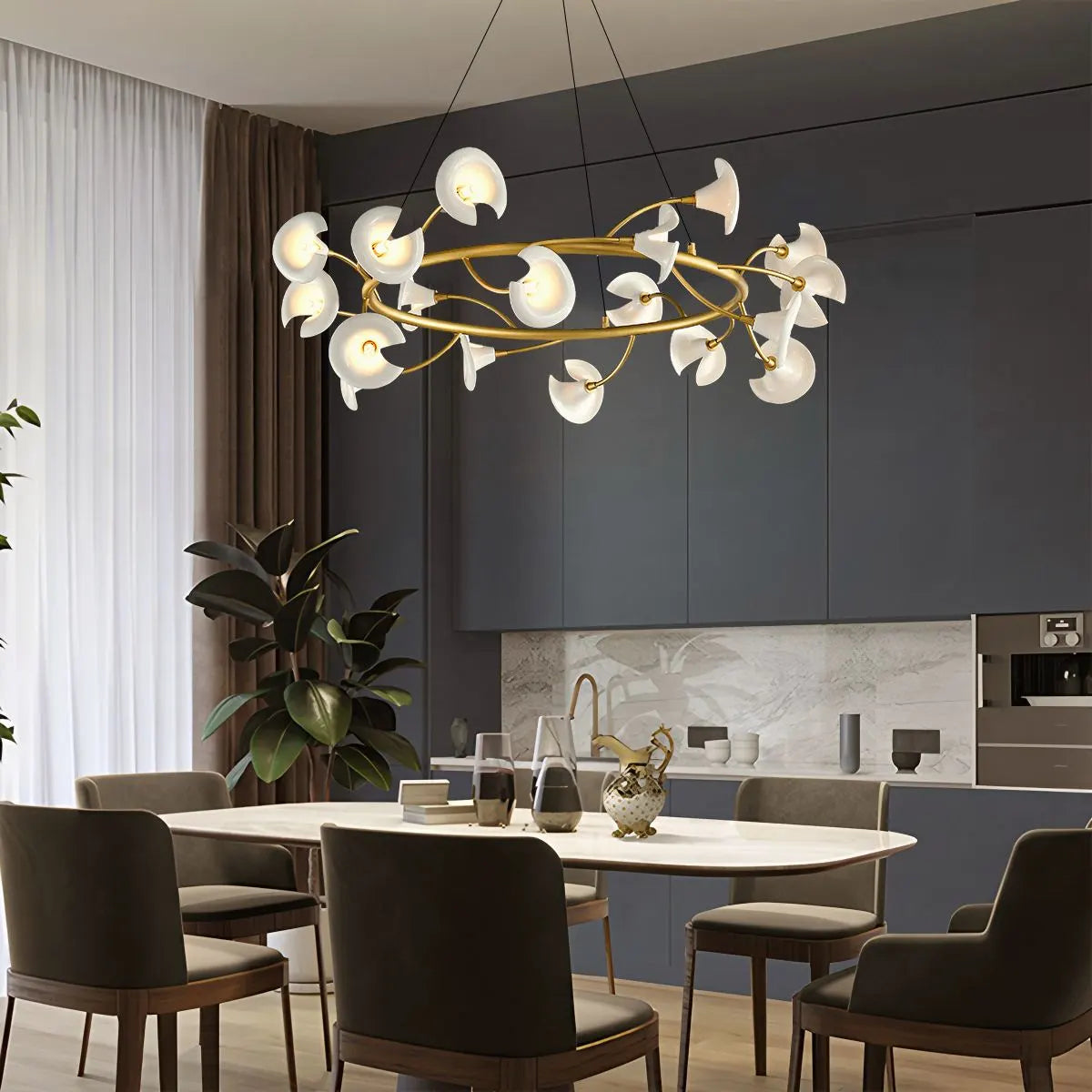 French Copper Ceramic Flower Chandelier – Copper detail 11
