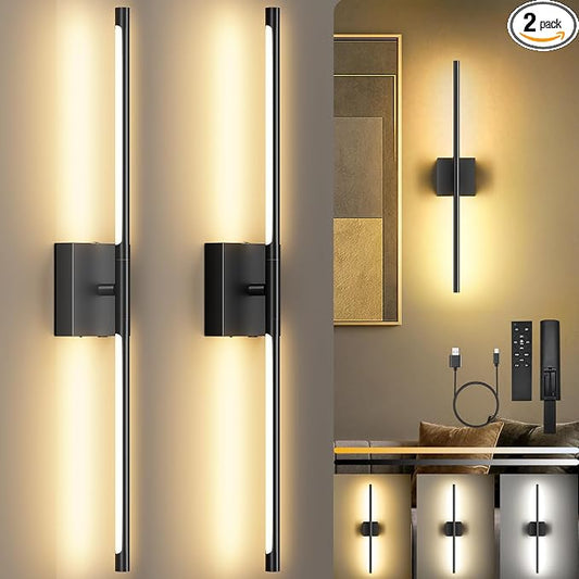 10000mAh Rechargeable Wall Lights, Black, 29 Inch, 3CCT, 2 Pack