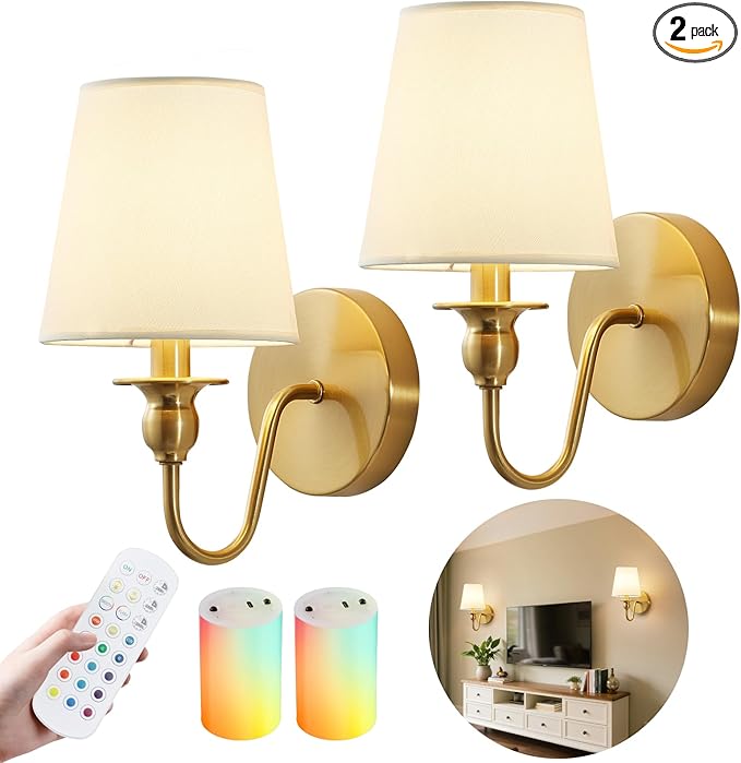 Battery Operated Wall Sconces set of Two,Wireless Wall Sconces with 10000mAh Dimmable