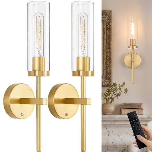 attery Operated Wall Sconces Set of 2, Gold Rechargeable Wall Lighting Fixtures, Dimmable