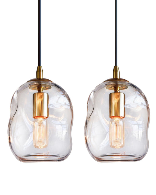 CASAMOTION Pendant Lights Kitchen Island, Gold, Clear Art Glass 2 Pack