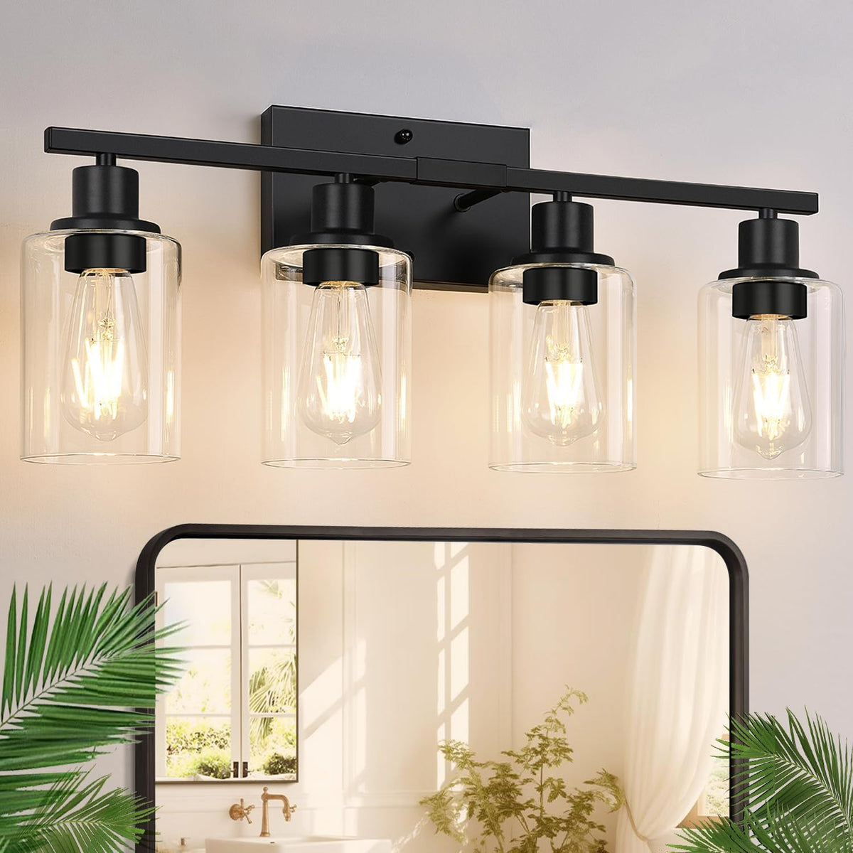'-Light Bathroom Light Fixtures, Matte Black Modern Vanity Lights with ...