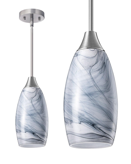 EDISHINE Pendant Light Kitchen Island Grey Marble Glass Brushed Nickel
