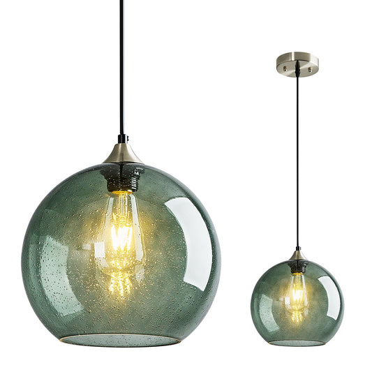 Gray Green Seeded Glass Pendant Lights Kitchen Island 1 Pack, 9.84in