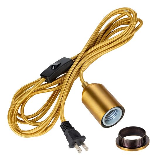 Plug in Pendant Light Cord 15FT Gold, Hanging Lamp Kit with Switch