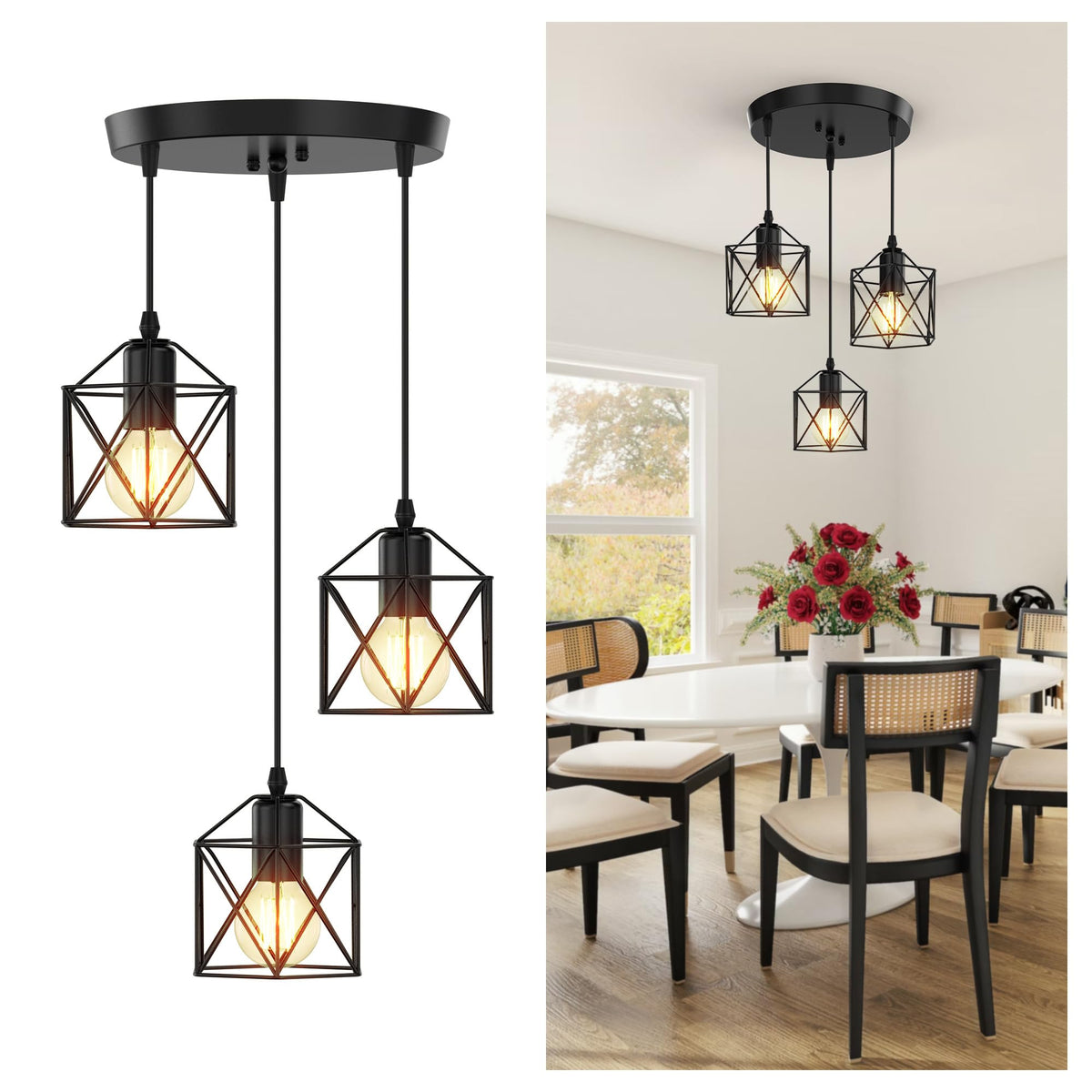 Phaosio 3 Light Pendant Lighting, Farmhouse Hanging Light Fixture
