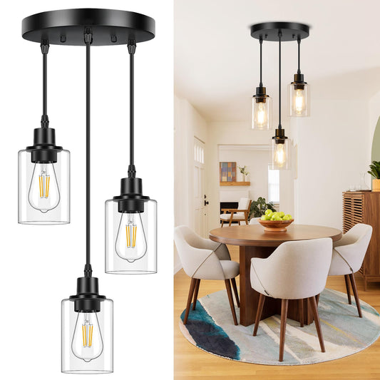 Licperron 3-Light Pendant Light Fixtures, Black Pendant Lights Kitchen Island, Adjustable