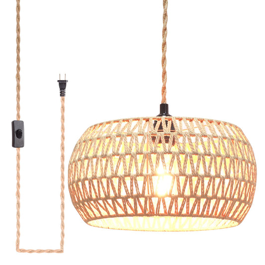 Plug in Pendant Light Rattan Hanging Lamp Pendant Light with on/Off Switch Rattan Woven