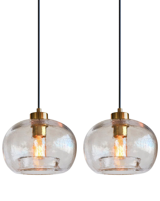 CASAMOTION Glass Pendant Lights, Textured Clear Globe Shade