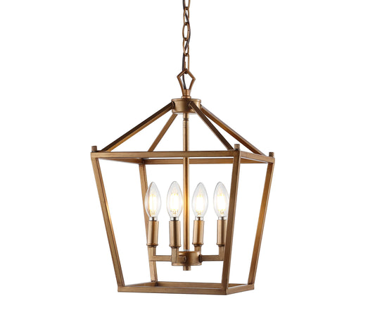 JONATHAN Y Pagoda 4-Light Pendant 12" Cage, Antique Gold