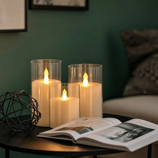 Acrylic Glass Pillar Flameless Candle 12 Pack × 6 Flameless Candle