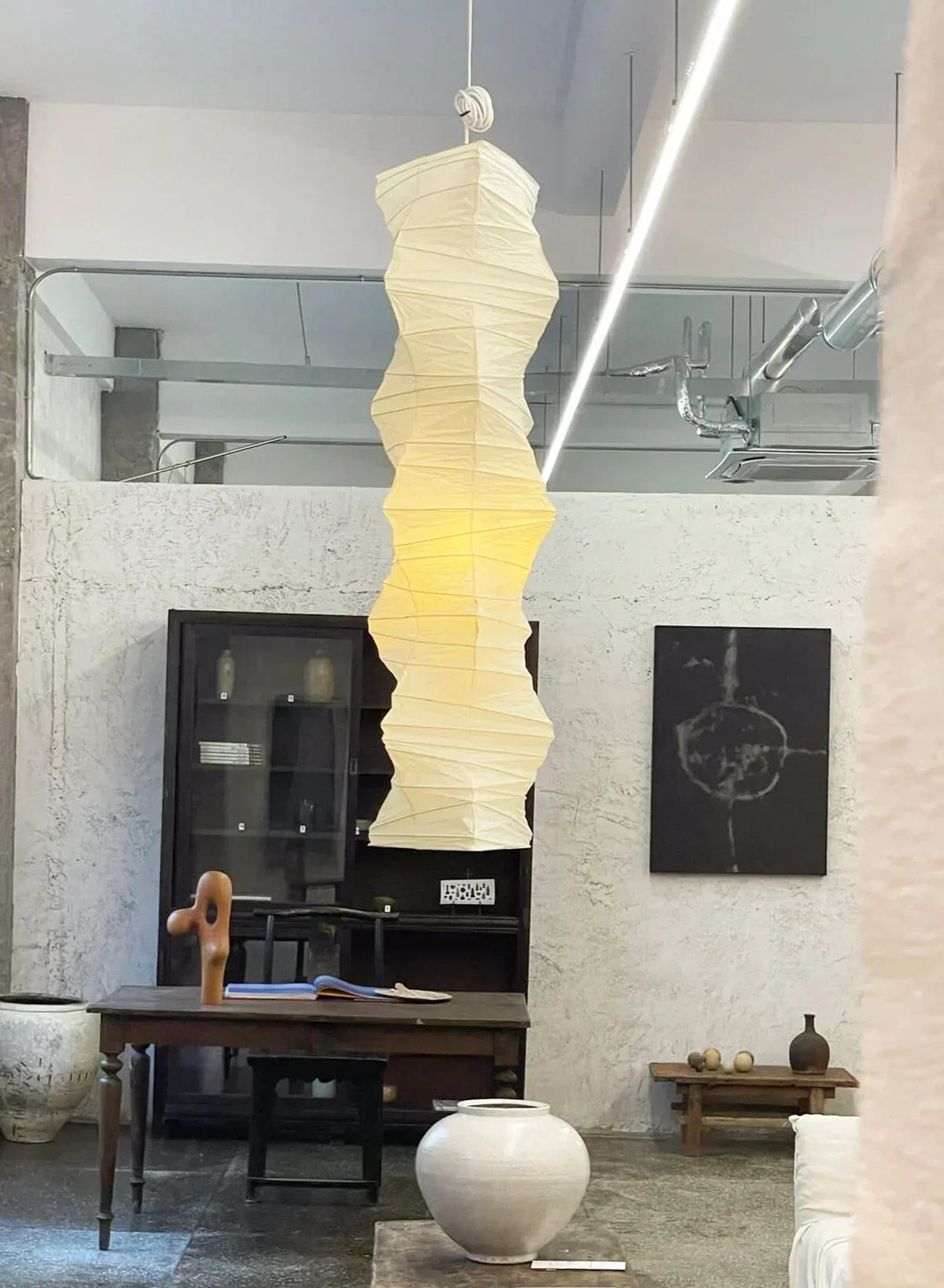 Akari Irregularly Twisted Paper 33N Steel Pendant Light – Steel detail 7