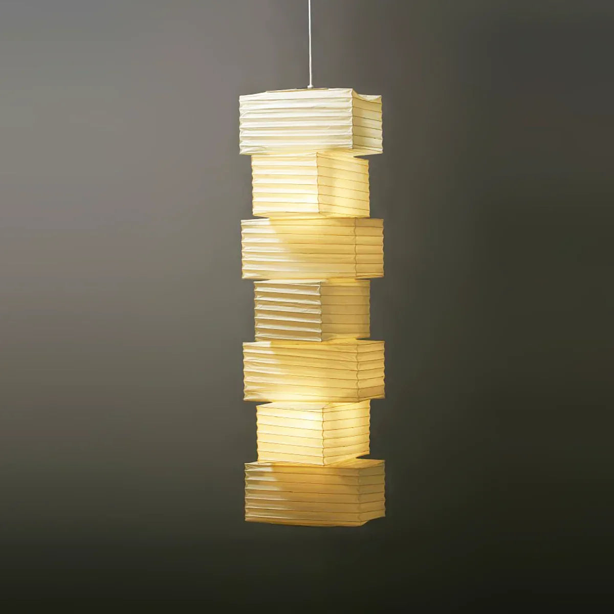 Akari Rectangular Stacked Paper 36N Steel Pendant Light – Steel detail 11