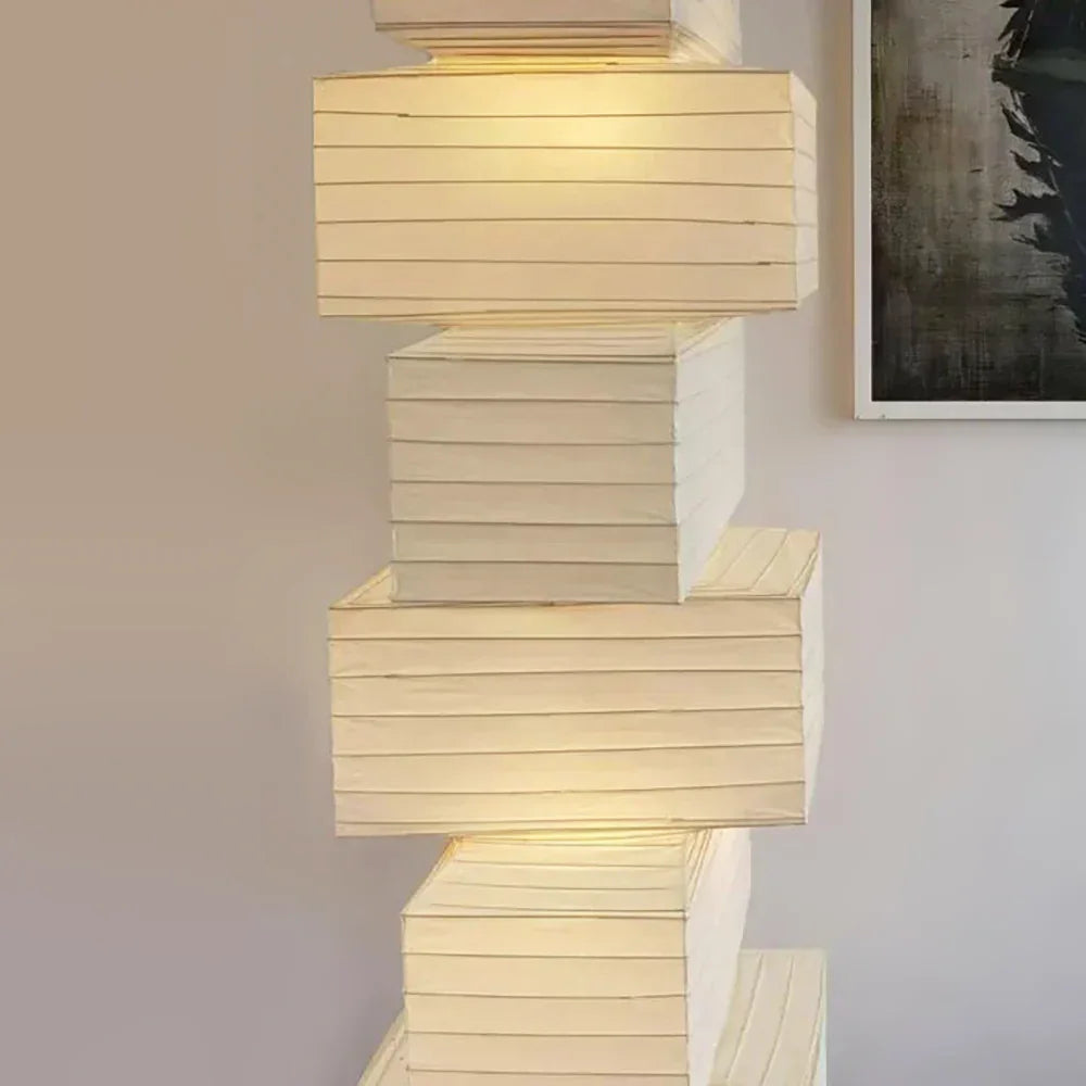 Akari Rectangular Stacked Paper 36N Steel Pendant Light – Steel detail 9
