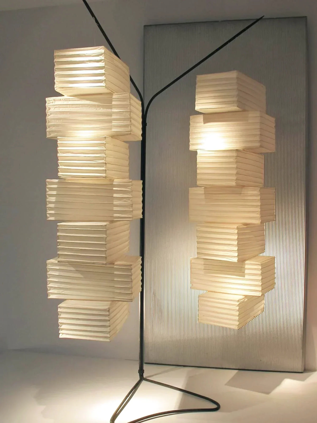 Akari Rectangular Stacked Paper 36N Steel Pendant Light – Steel detail 4