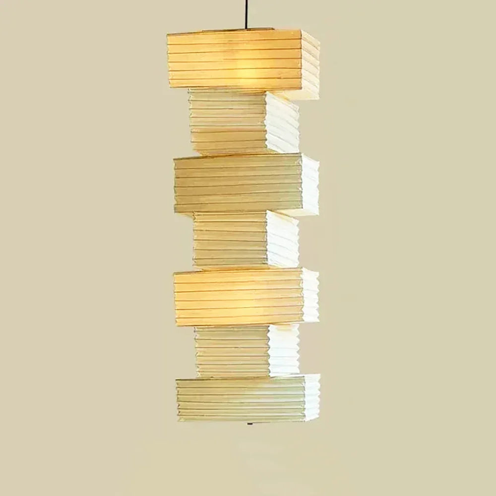 Akari Rectangular Stacked Paper 36N Steel Pendant Light – Steel detail 12