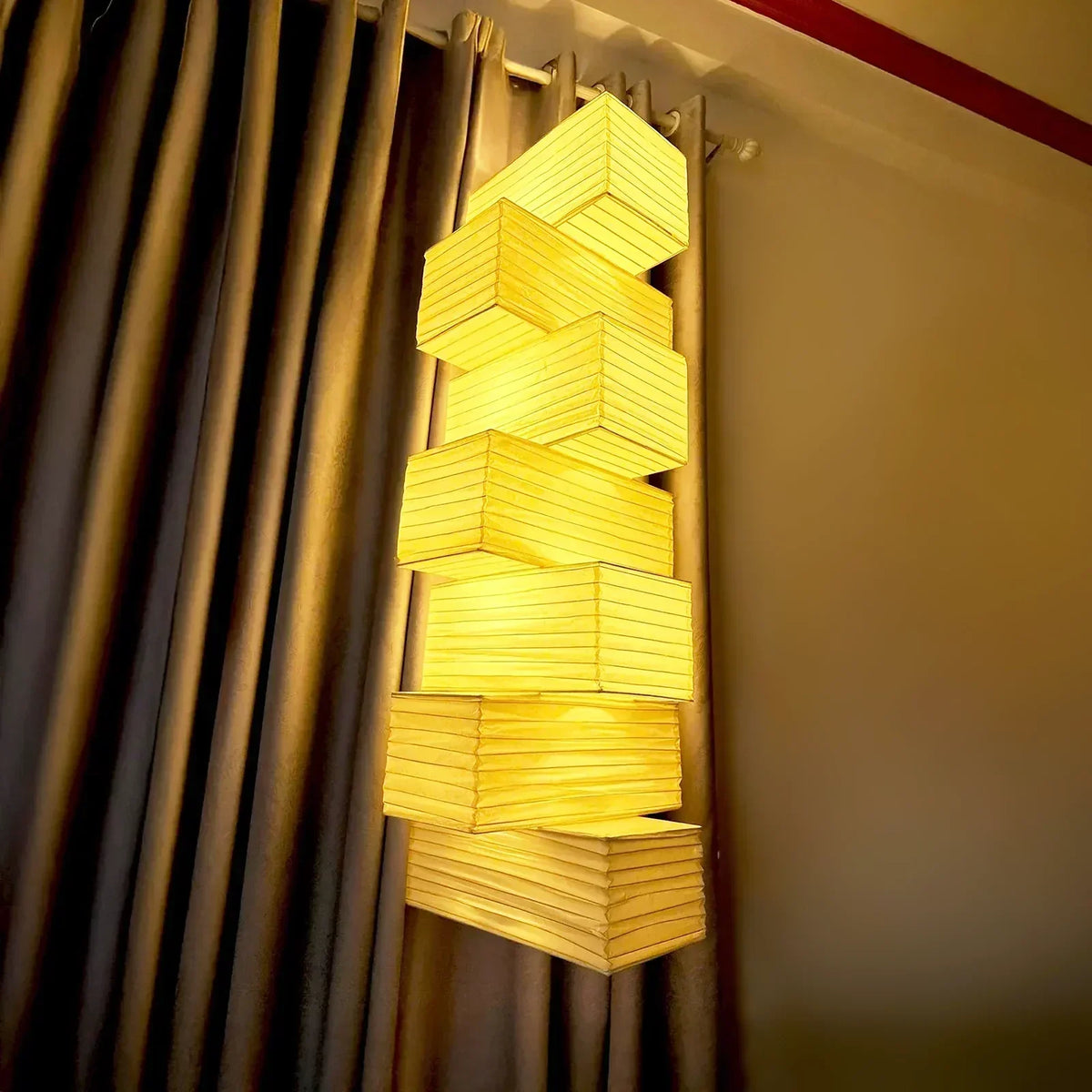 Akari Rectangular Stacked Paper 36N Steel Pendant Light – Steel detail 3