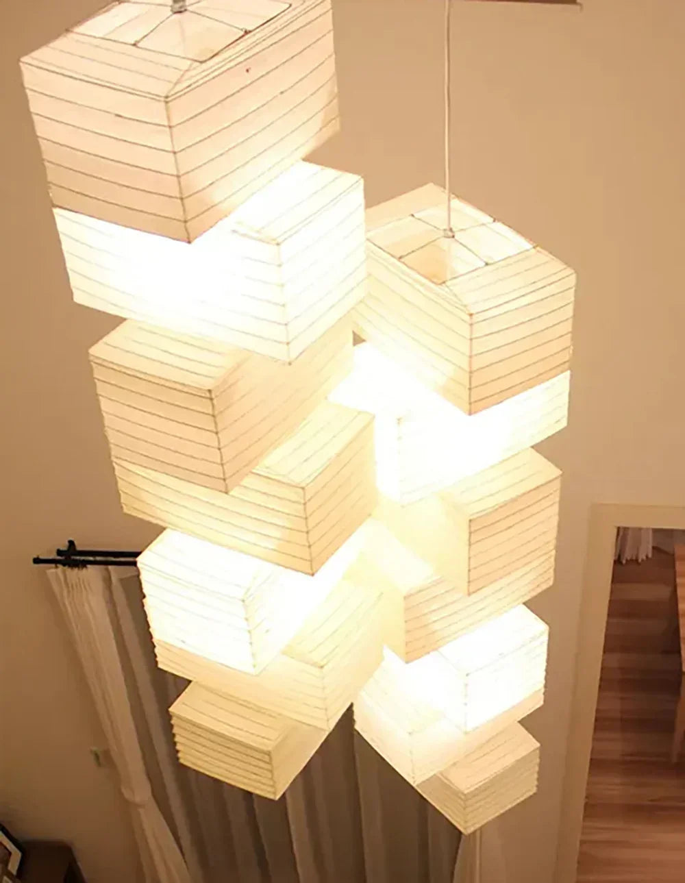 Akari Rectangular Stacked Paper 36N Steel Pendant Light – Steel detail 6