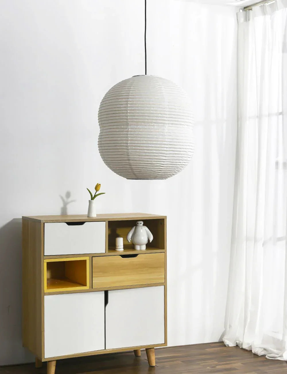 Akari Double Hemispherical Paper Steel Pendant Light – Steel detail 6