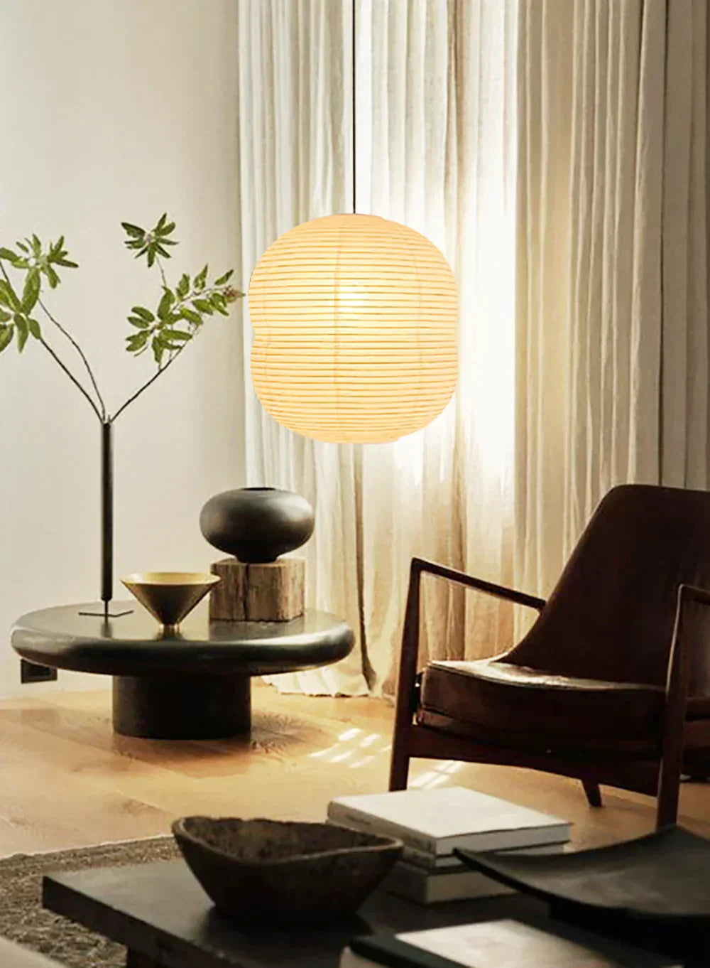 Akari Double Hemispherical Paper Steel Pendant Light – Steel detail 4