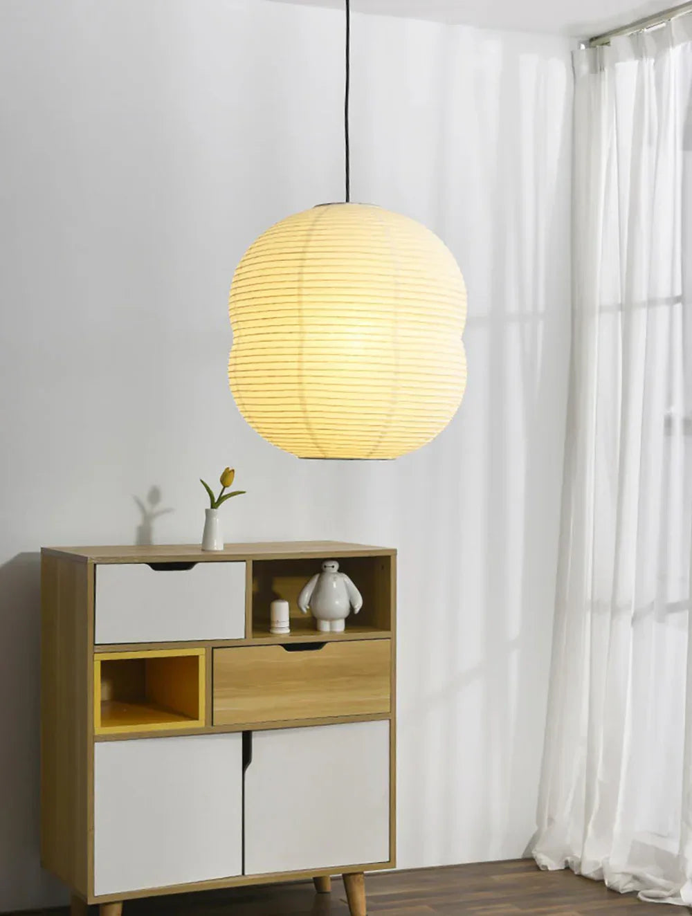Akari Double Hemispherical Paper Steel Pendant Light – Steel detail 3