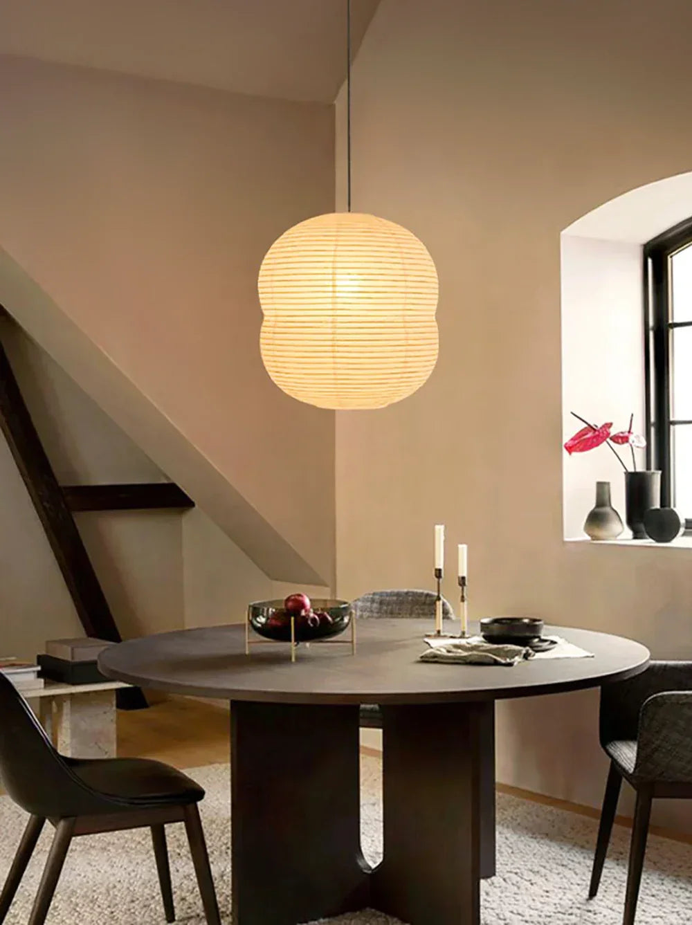 Akari Double Hemispherical Paper Steel Pendant Light – Steel detail 5
